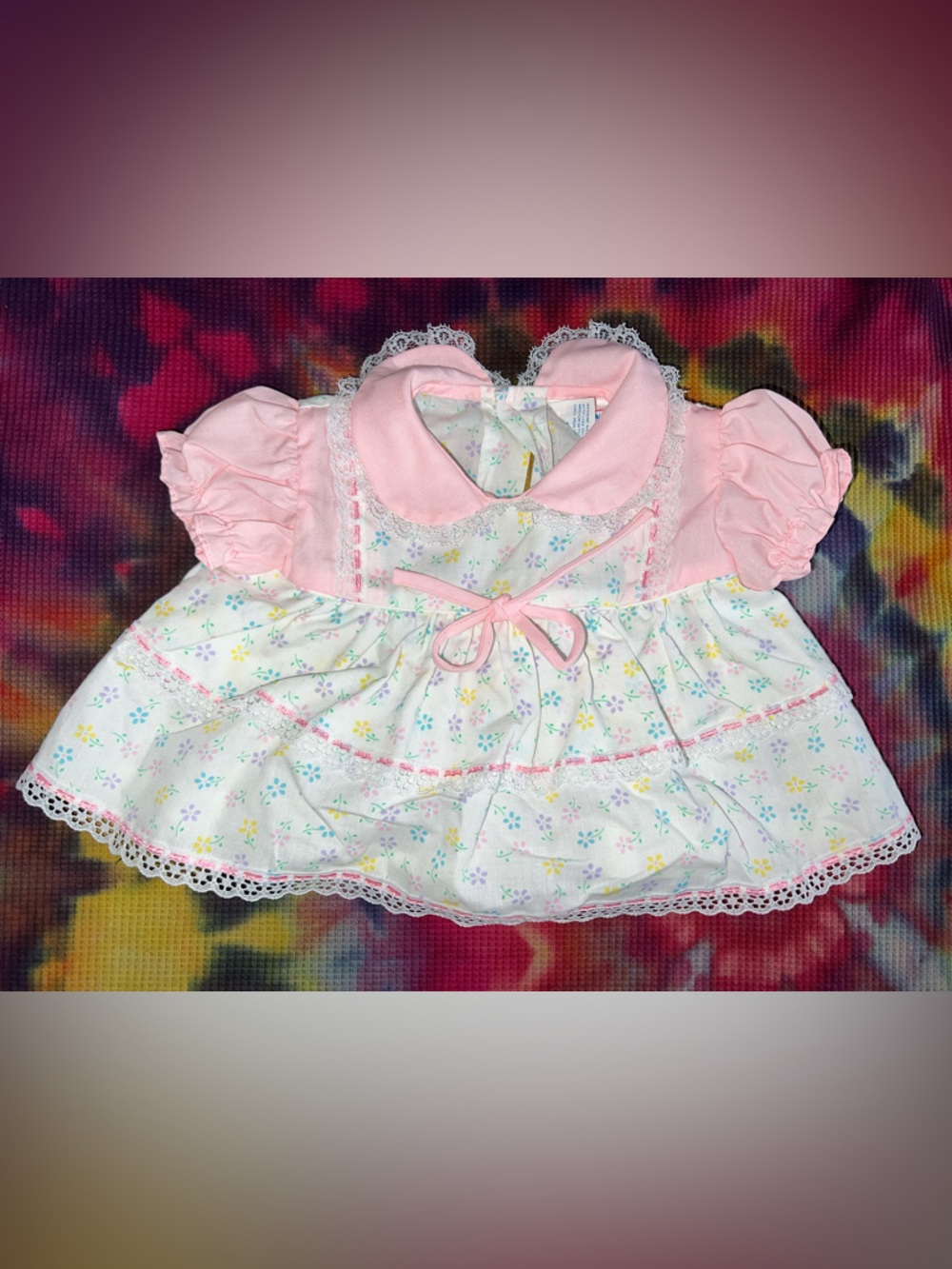 🍭90s Vintage Catton Candy Pink Floral Tiered Ruffle Baby Dress